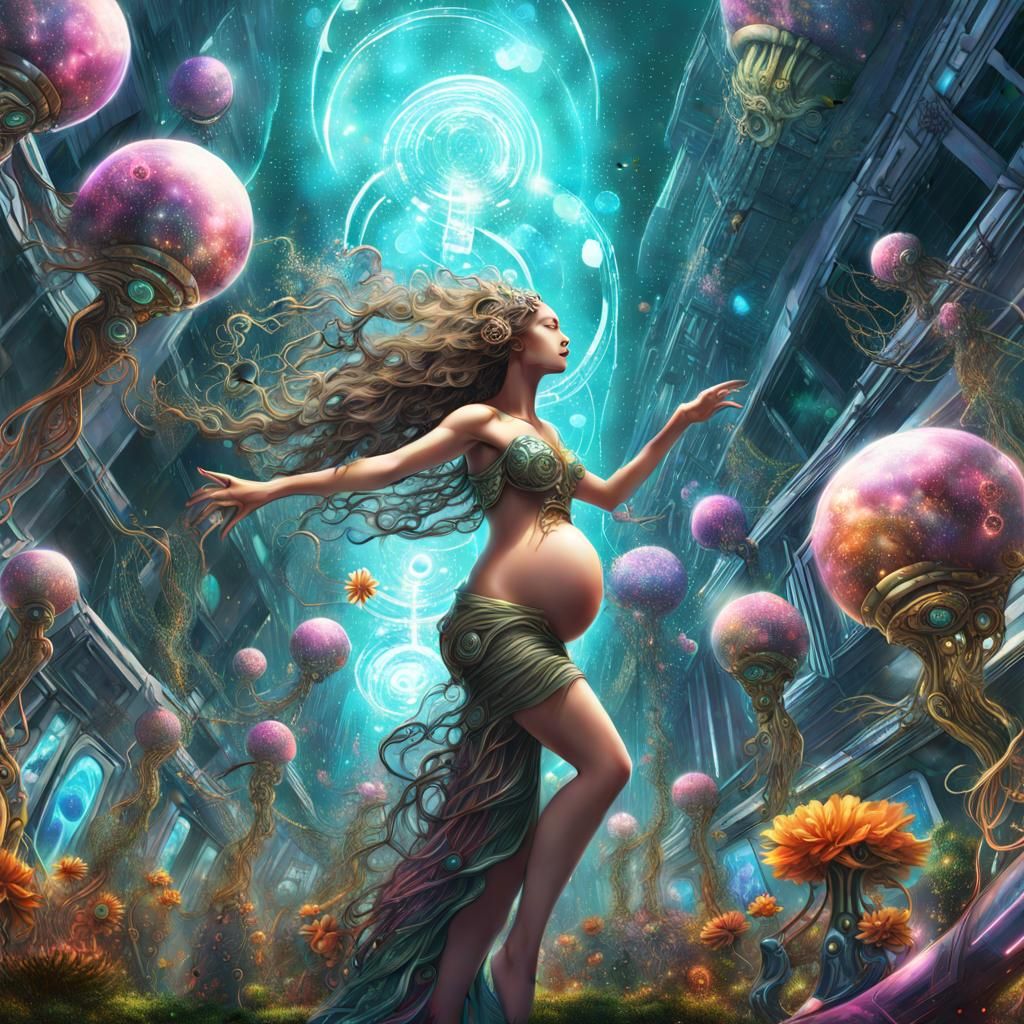 Pregnant Goddesses Dancing in Cybernetic Wonderland
