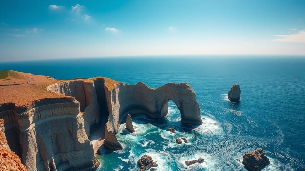 Vast Ocean and Rocky Cliffs Aerial Landscape