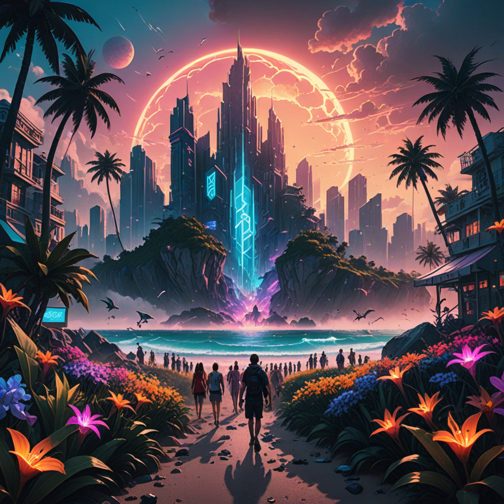 Miami Beach Under Tropical Bloom in Futuristic E-Sports Sple...