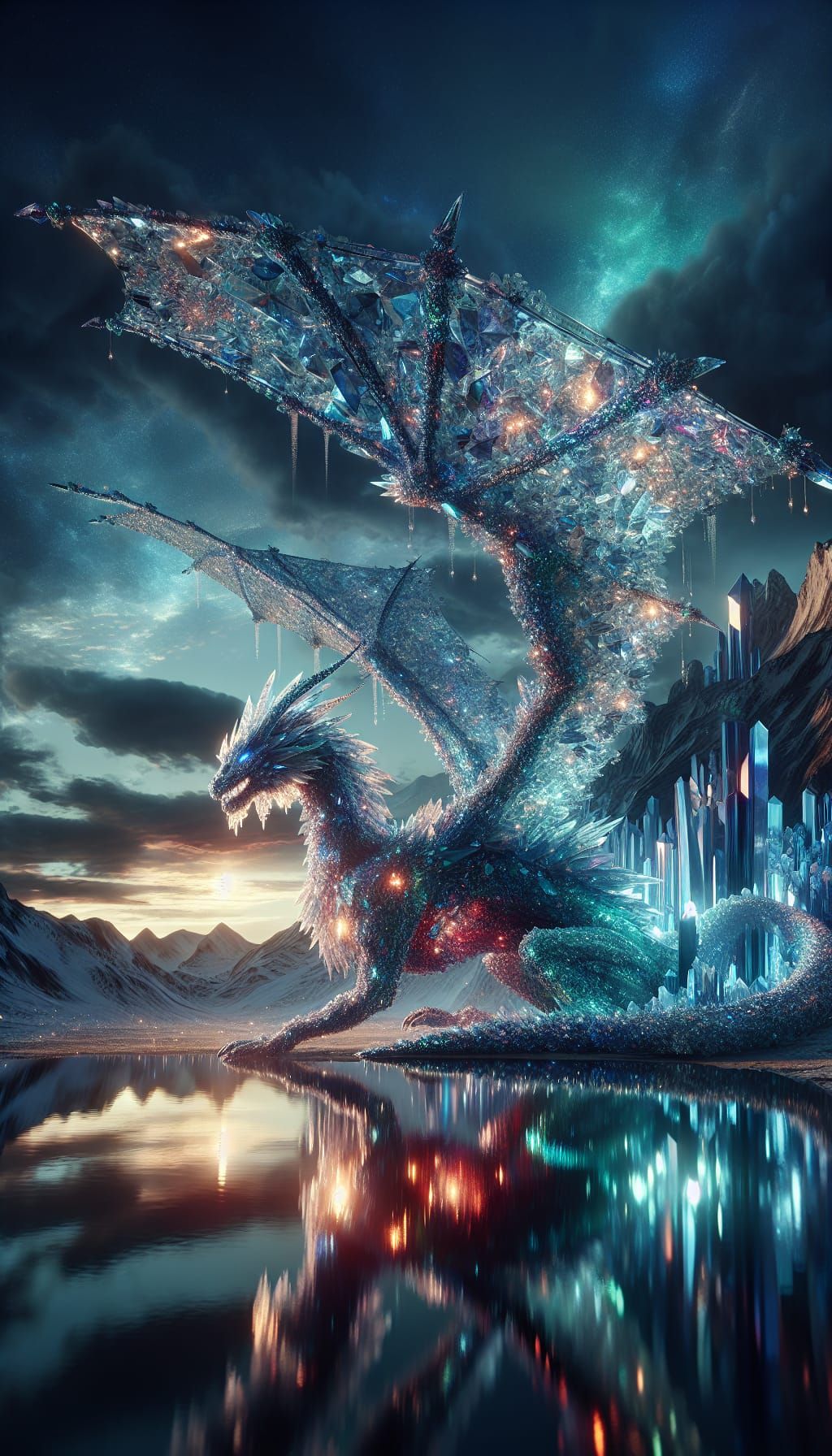 an epic hyperdetailed realistic fantasy of crystal dragon