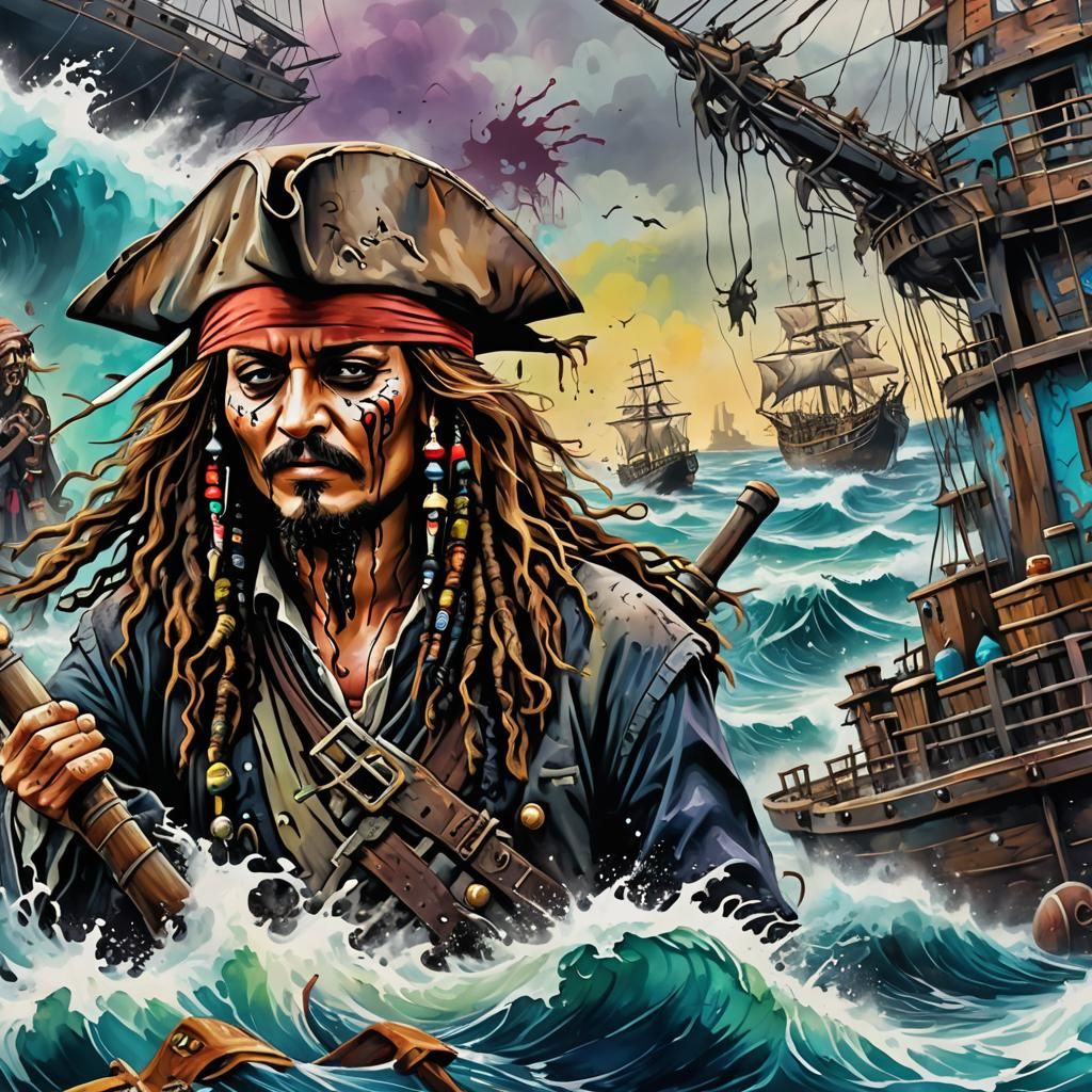 Zombie Captain Jack Sparrow Graffiti Art