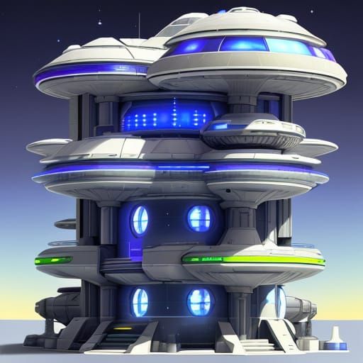 Surreal Futuristic Space Station with Geometric Patterns and...