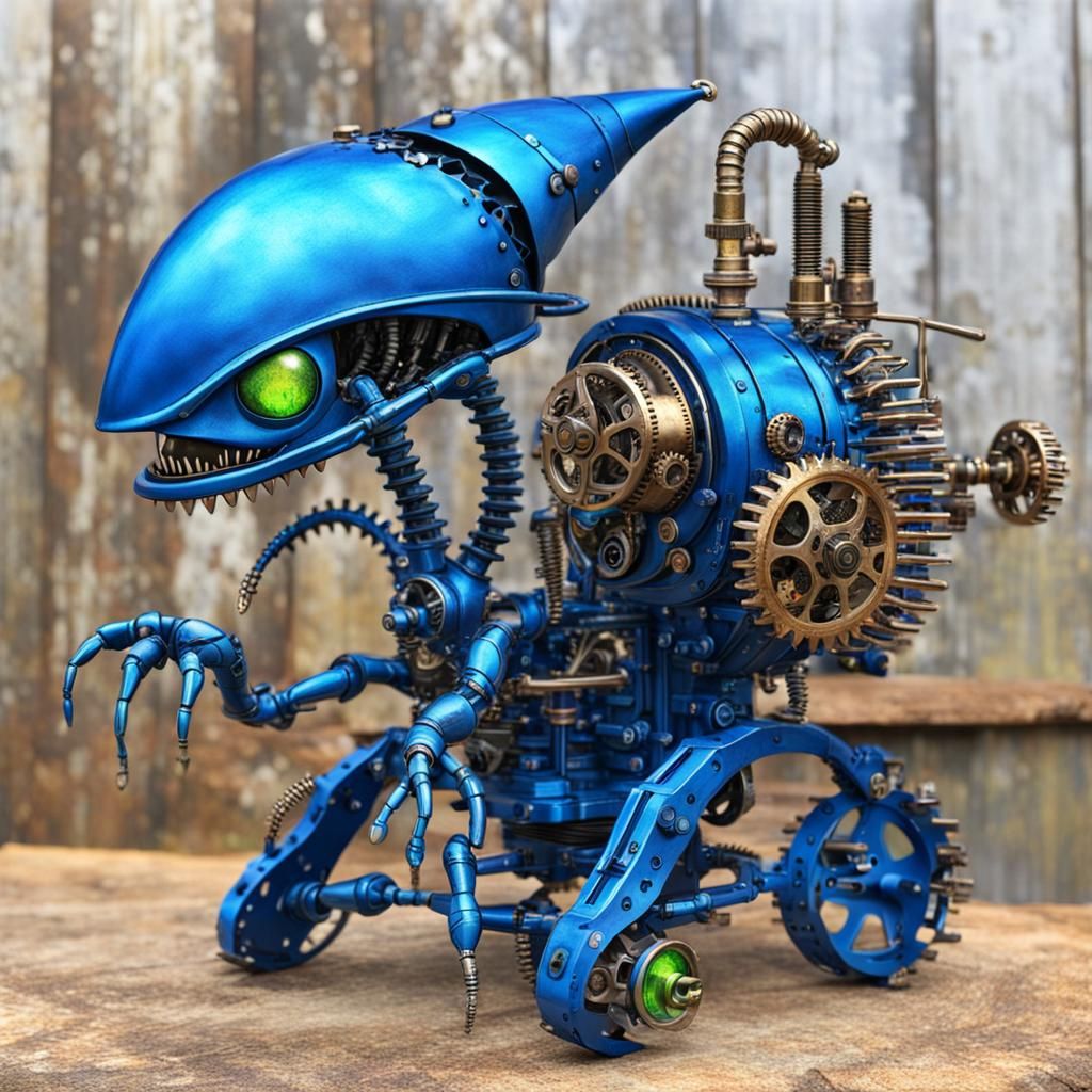 Alien Robotic Venus Flytrap with Steampunk Engine