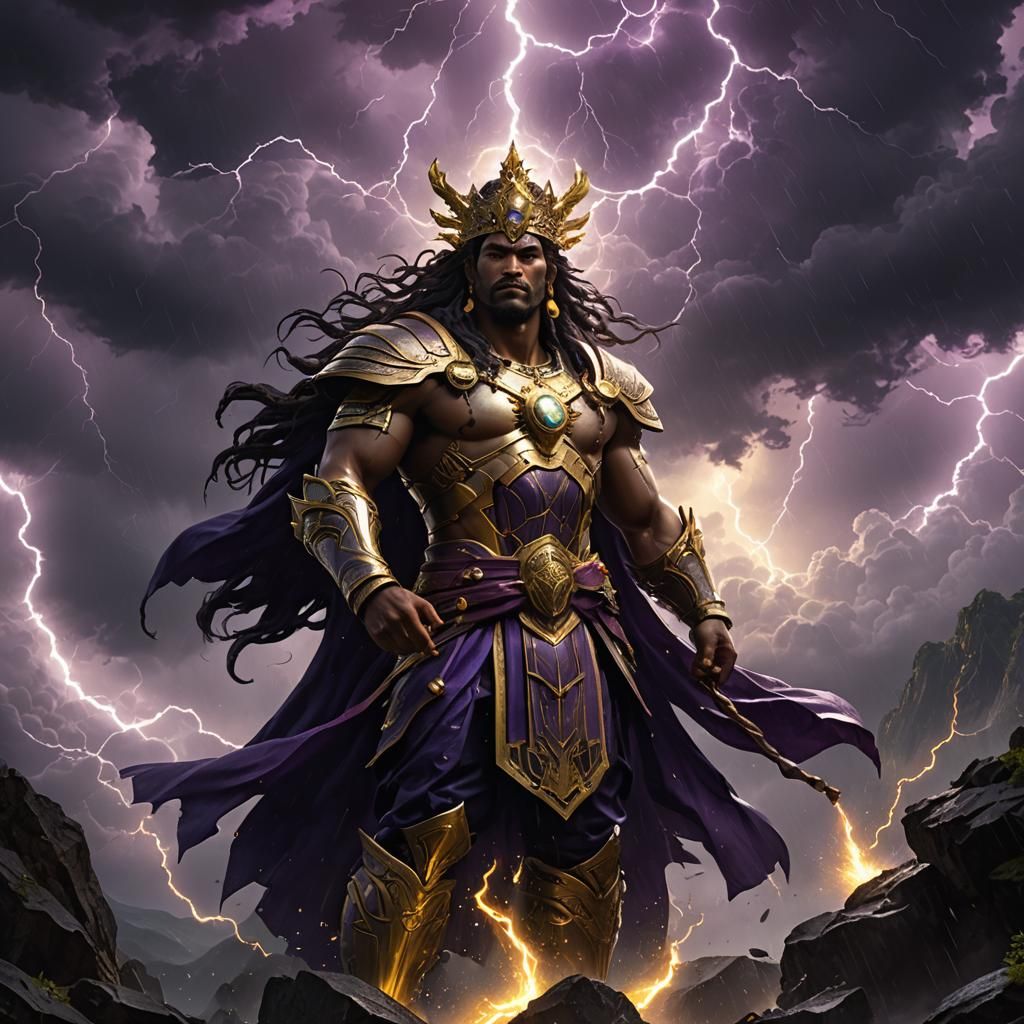 Indra, God of Lightning in Dark Fantasy Art