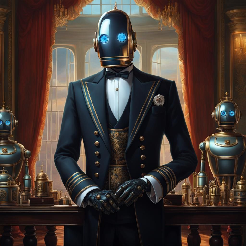 Android Butler Portrait in Maximalist Digital Art Style