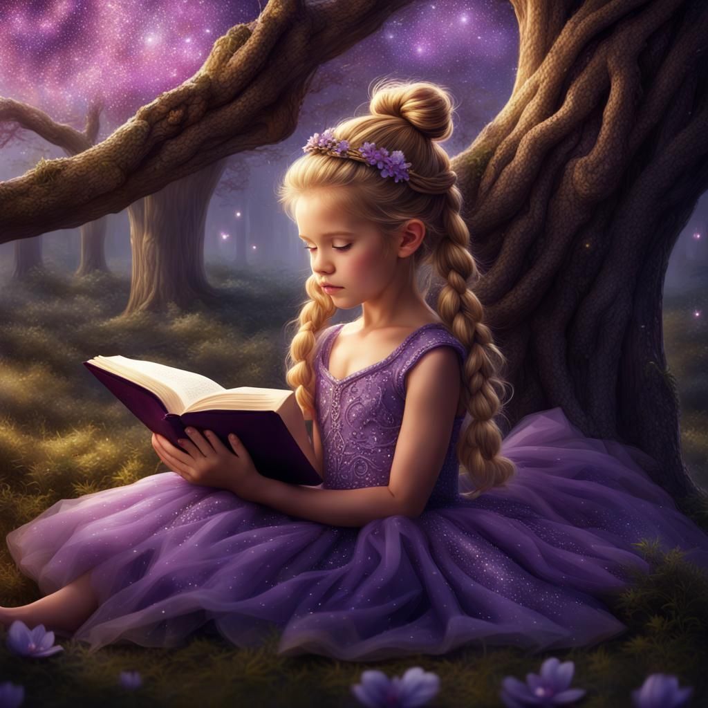 Girl Reading Under Tree: Fantasy Concept Art