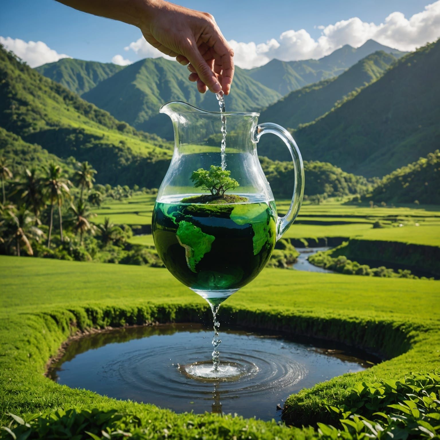 Giant Pitcher Pouring Life onto Earth