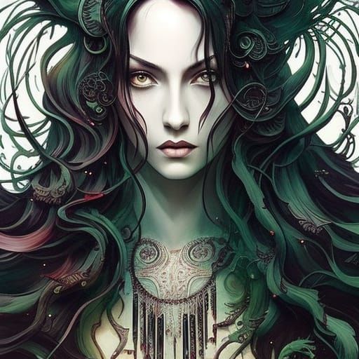 Gothic Vampire Girl Portrait in Dark Surrealism Style