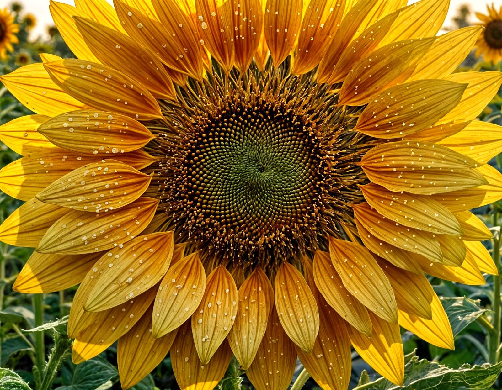 Macro Sunflowers and Sunrise Double Exposure in Oil