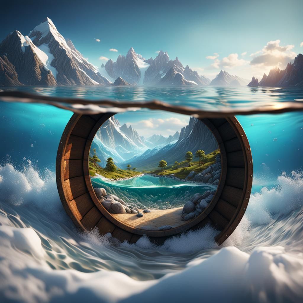 Snowy Mountains Through Barrel Wave: Matte Painting