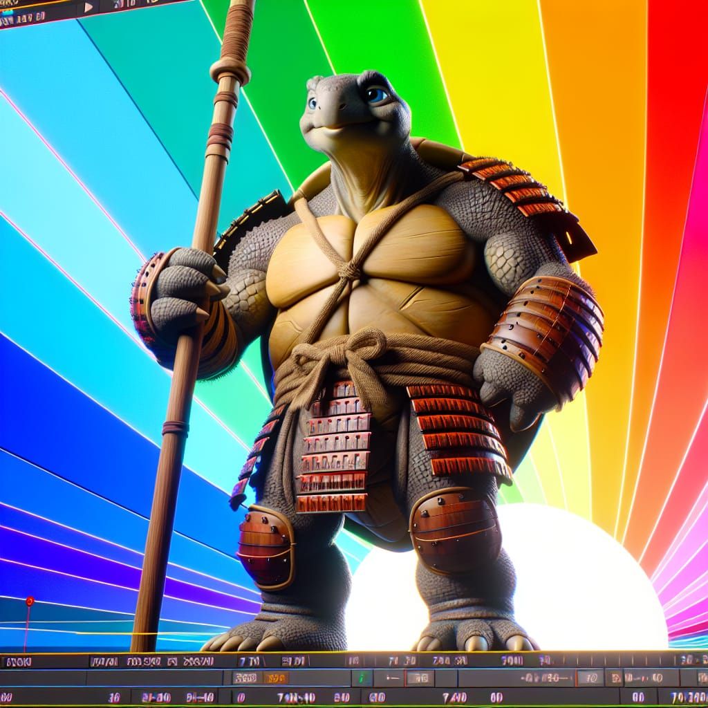 Samurai Tortoise Warrior with Spear in Detailed 3D