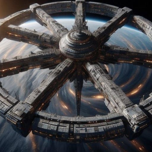 Cyberpunk Space Station in Orbit