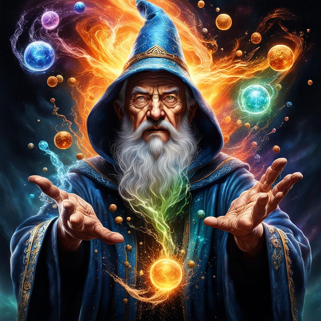 Elemental Wizard in Hyperrealistic Splash Art