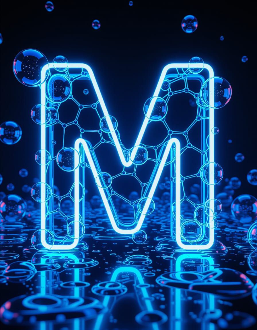 Glowing Letter M in Soap Bubbles: Digital Art