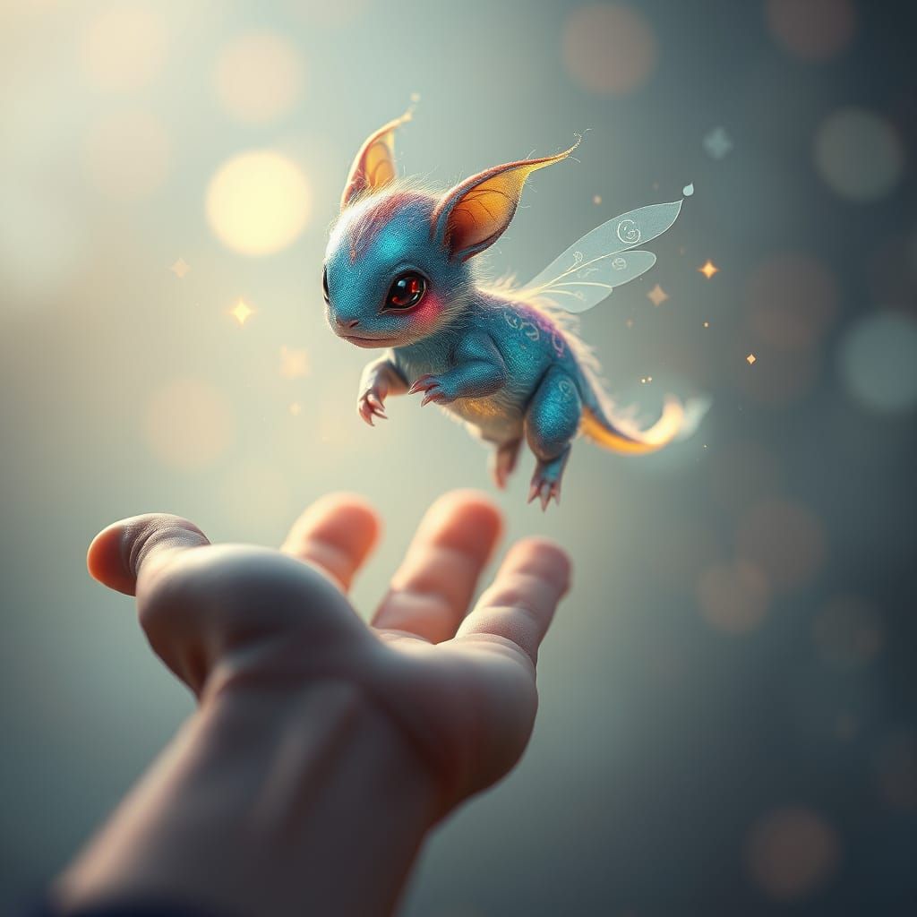 Magical Runed Creature Hovering in Dreamy Digital Art