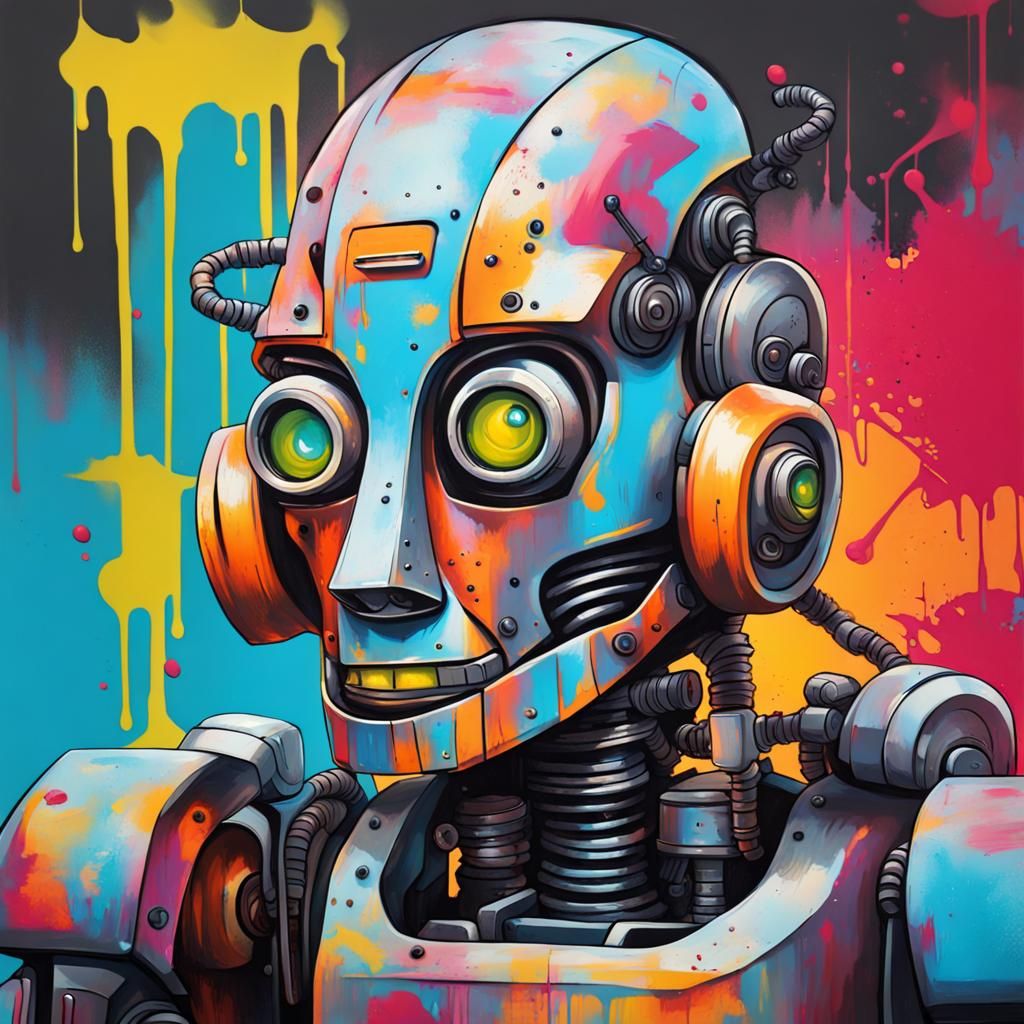 Robot Portrait in Graffiti Splash Art Style