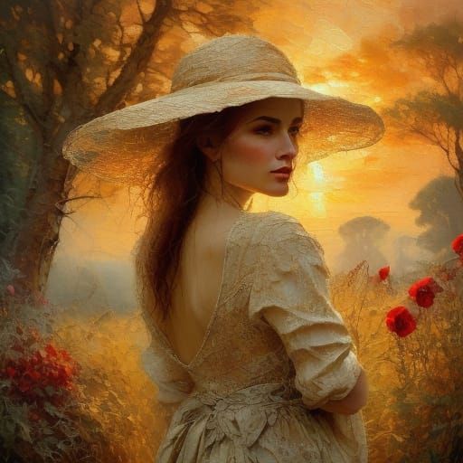 Elegant Oil Painting of a Young Woman in Soft Focus