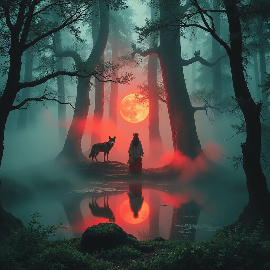 Mystical Princess Mononoke in Sacred Forest Landscape