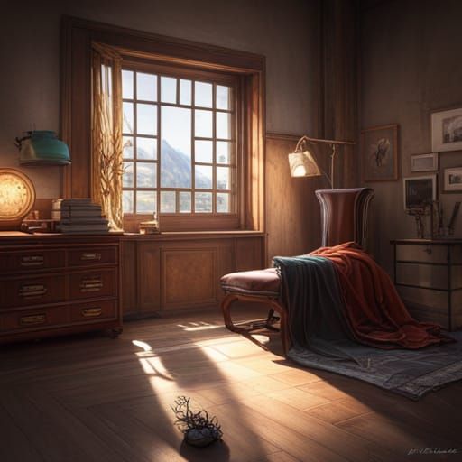 Window with Spiderweb: Artgerm, WLOP, Mucha Style