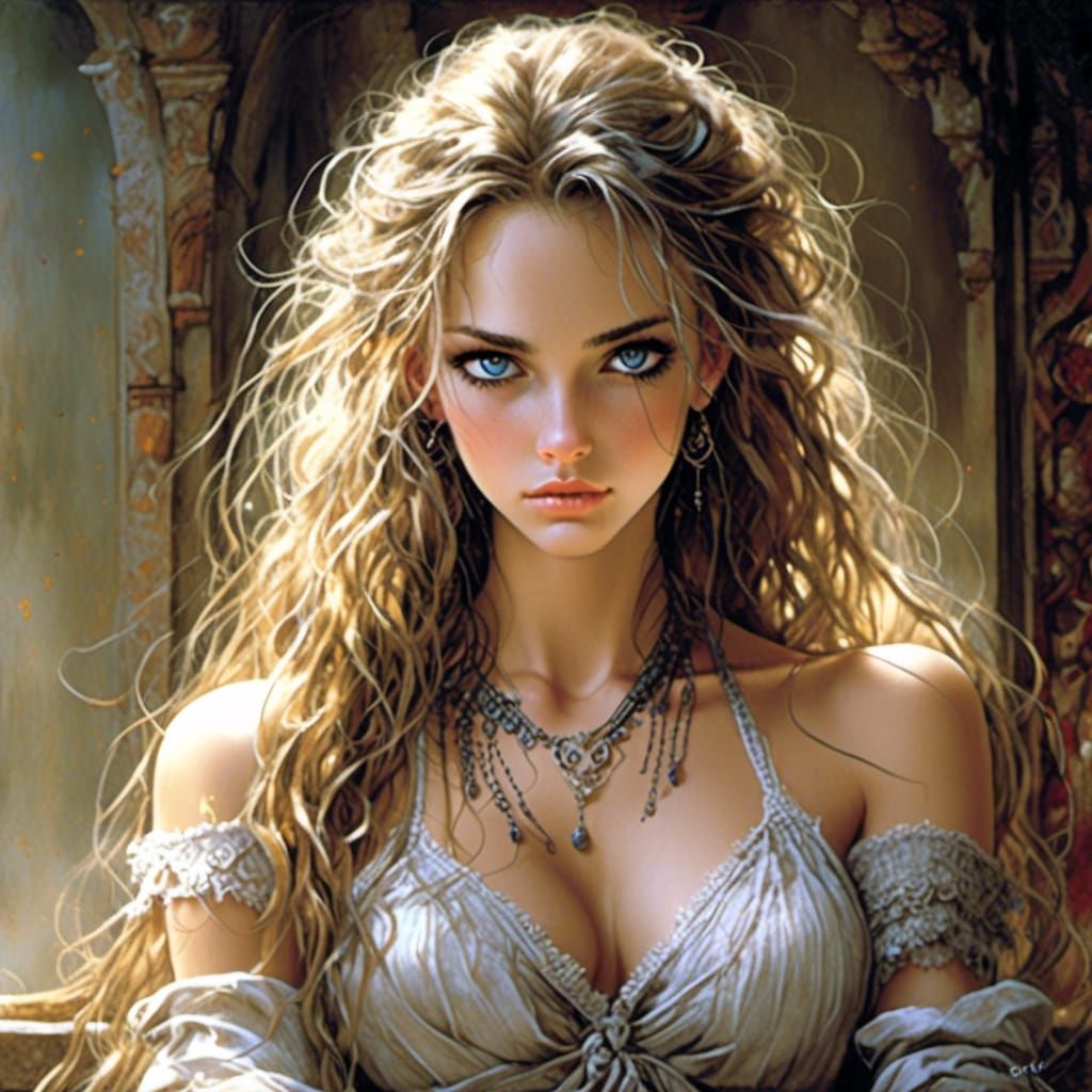 Photorealistic Woman with Slinky Dress in Lush Bedroom