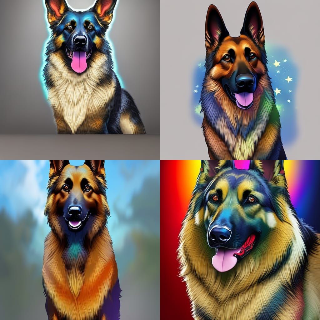 German Shepherd Rides Rainbow: Artstation Portrait