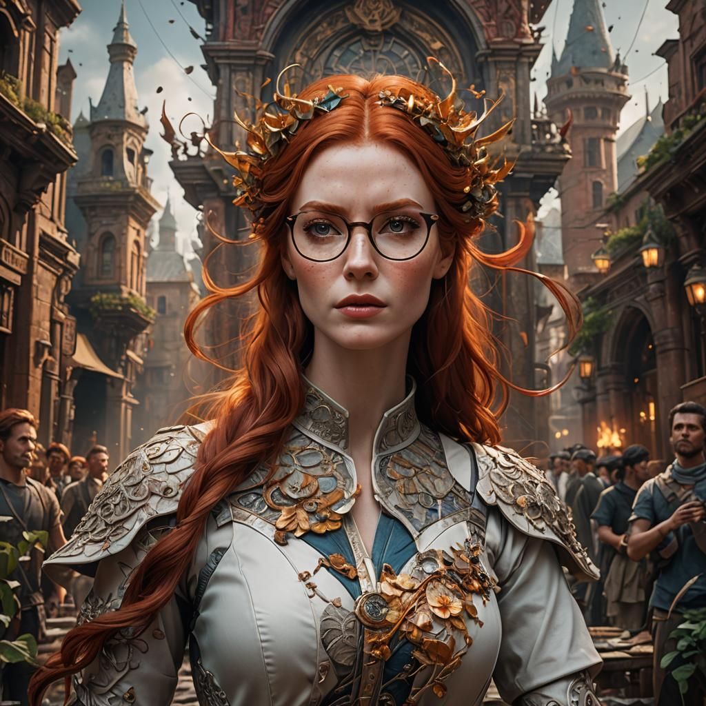 Stunning Redhead Woman with Glasses: Fantasy Concept Art