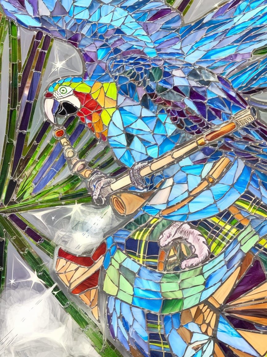 Psychedelic Stained Glass Macaw Piper in Kilt