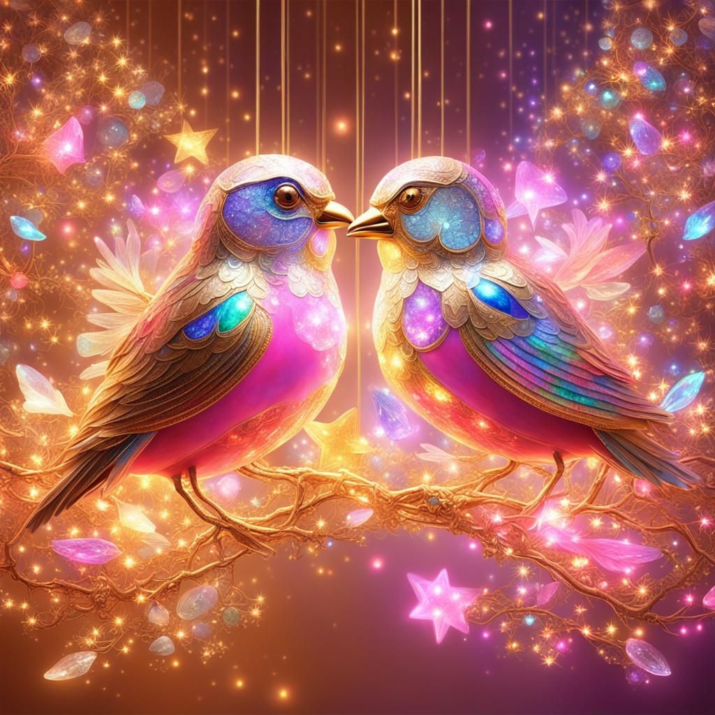 Surreal 3D Birds with Crystalline Fractal Art