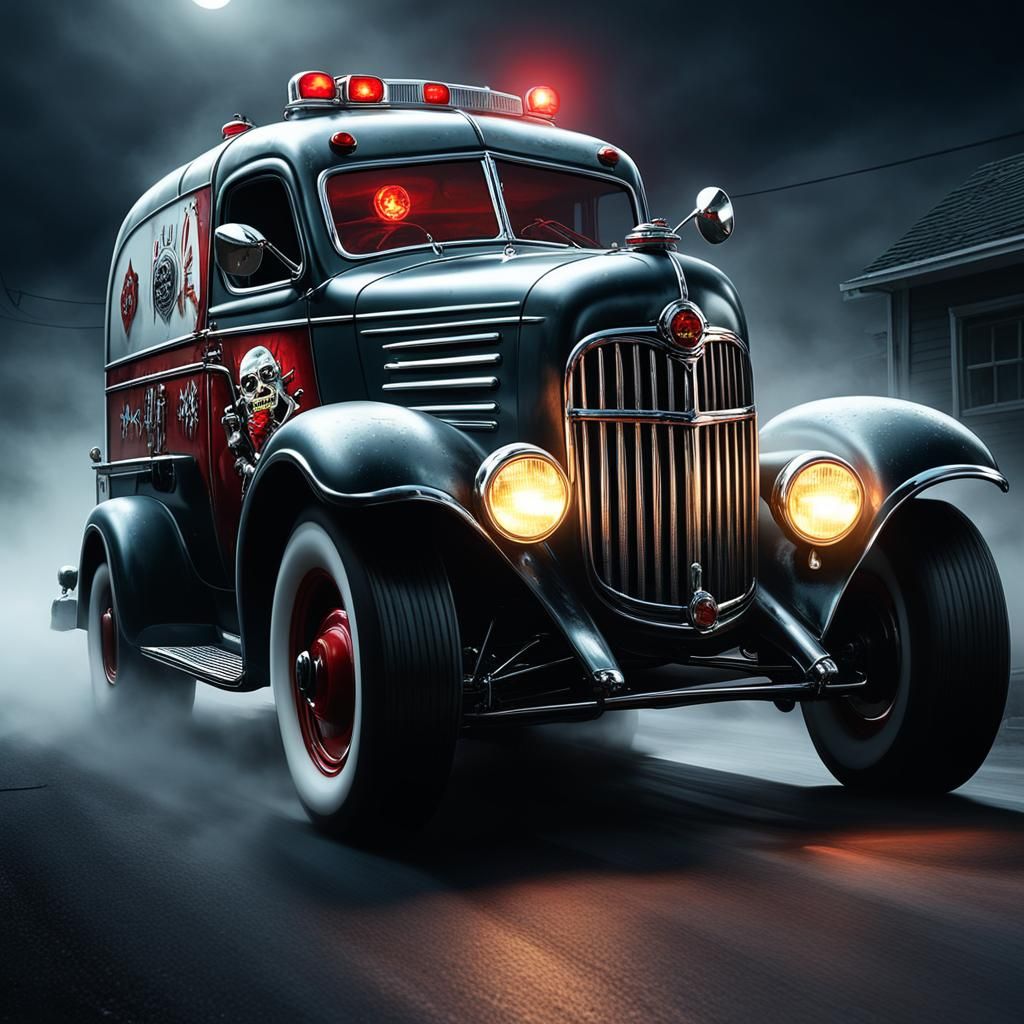 Rat Fink Monster in Hotrod Ambulance, Retro Horror Comic