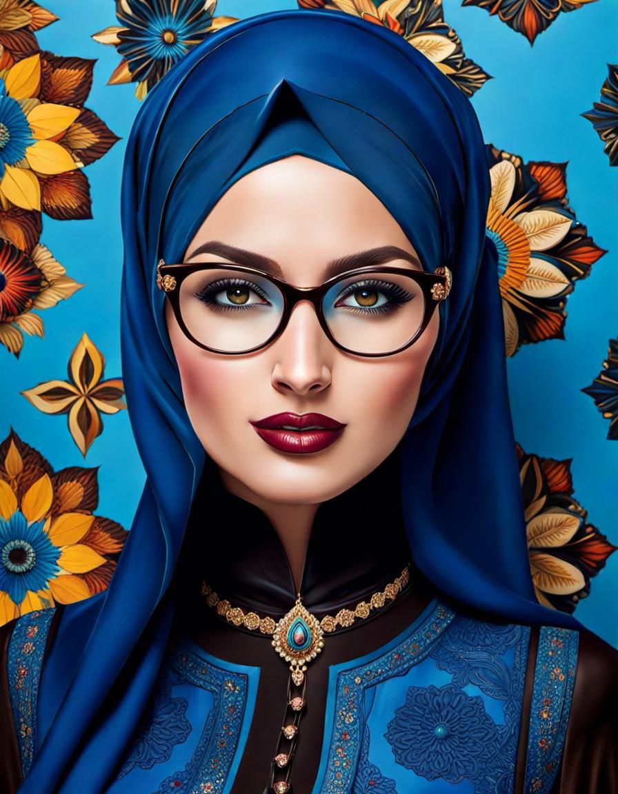 Psychedelic Hijabi Portrait in Pop Art Style