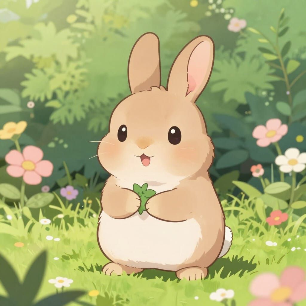 Cute Rabbit in Flower Garden Anime Art