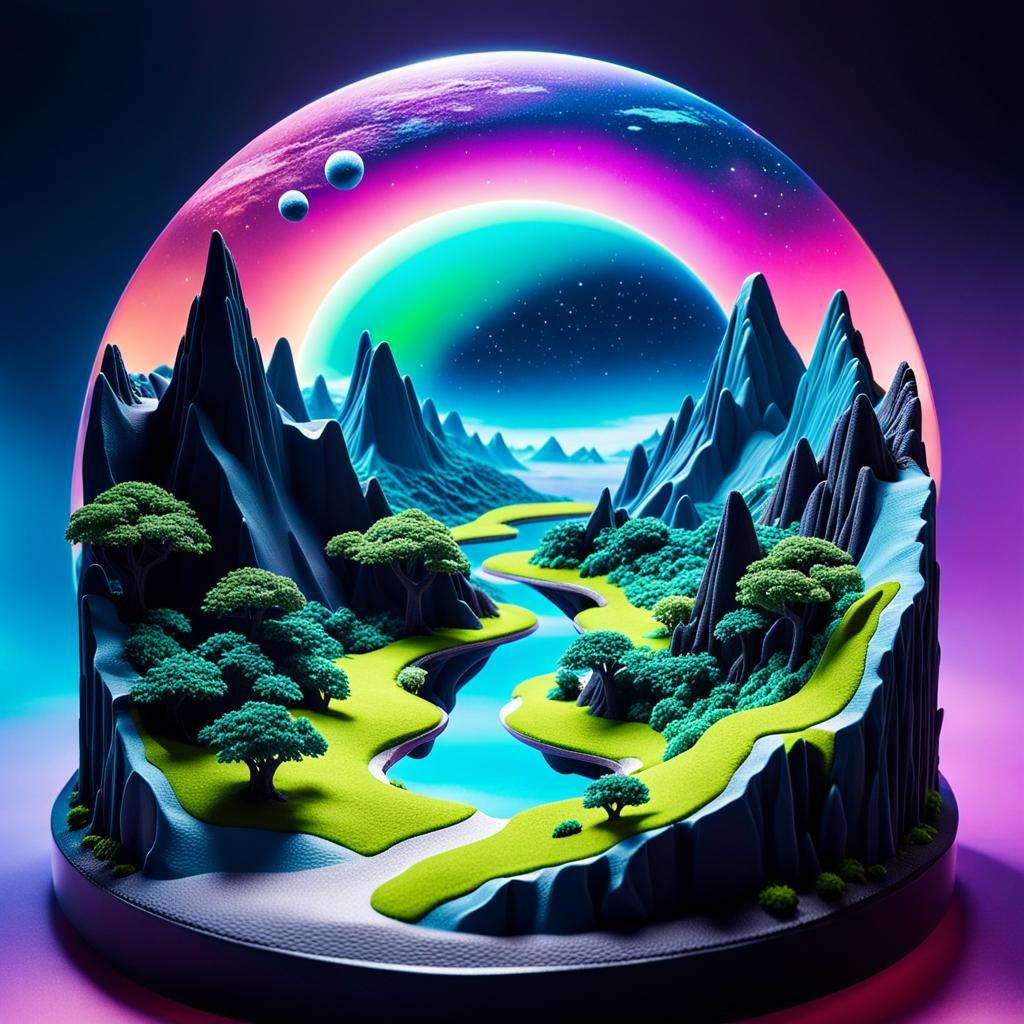 Isometric Diorama of a Surreal Alien Landscape