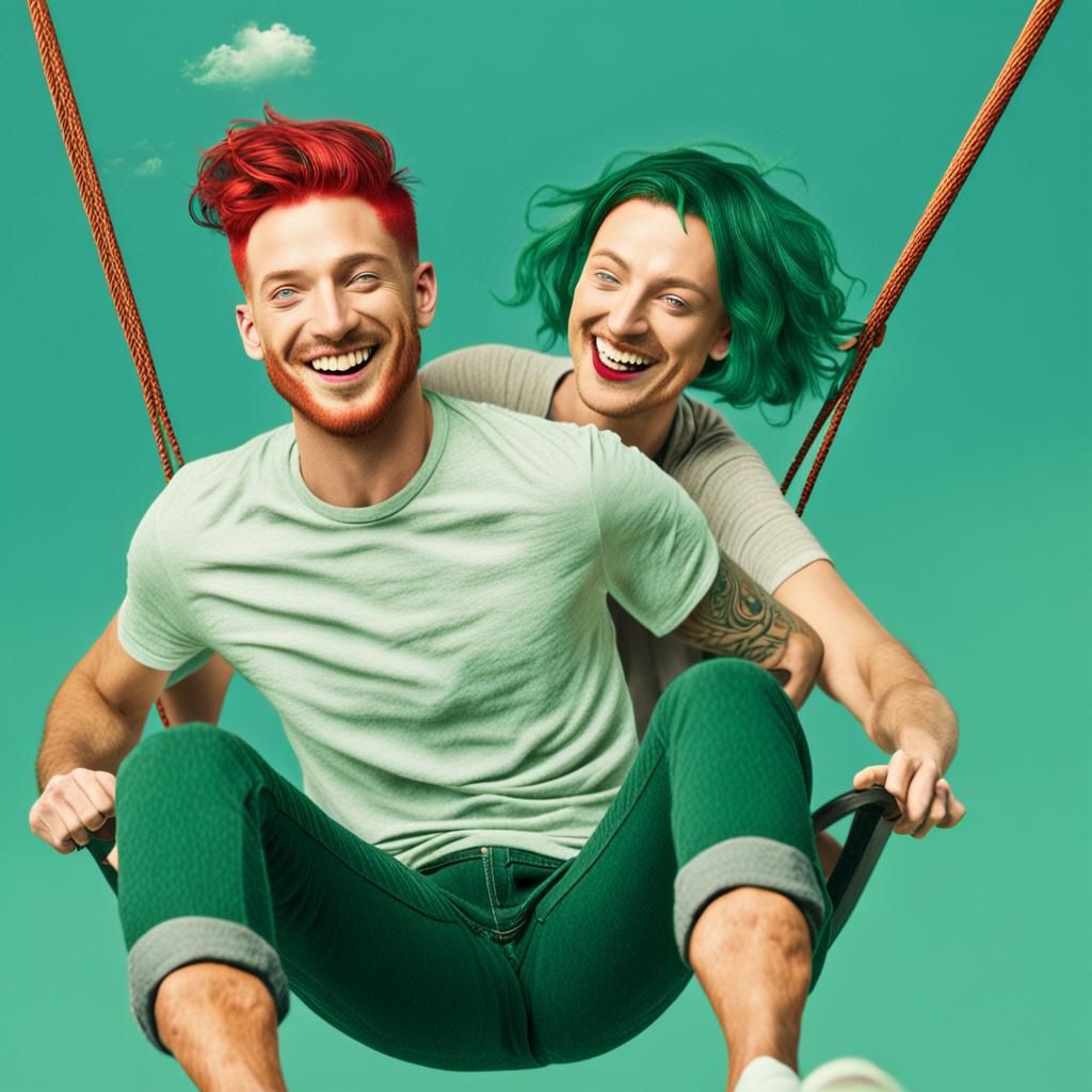 Happy Couple Swinging on a Cloud