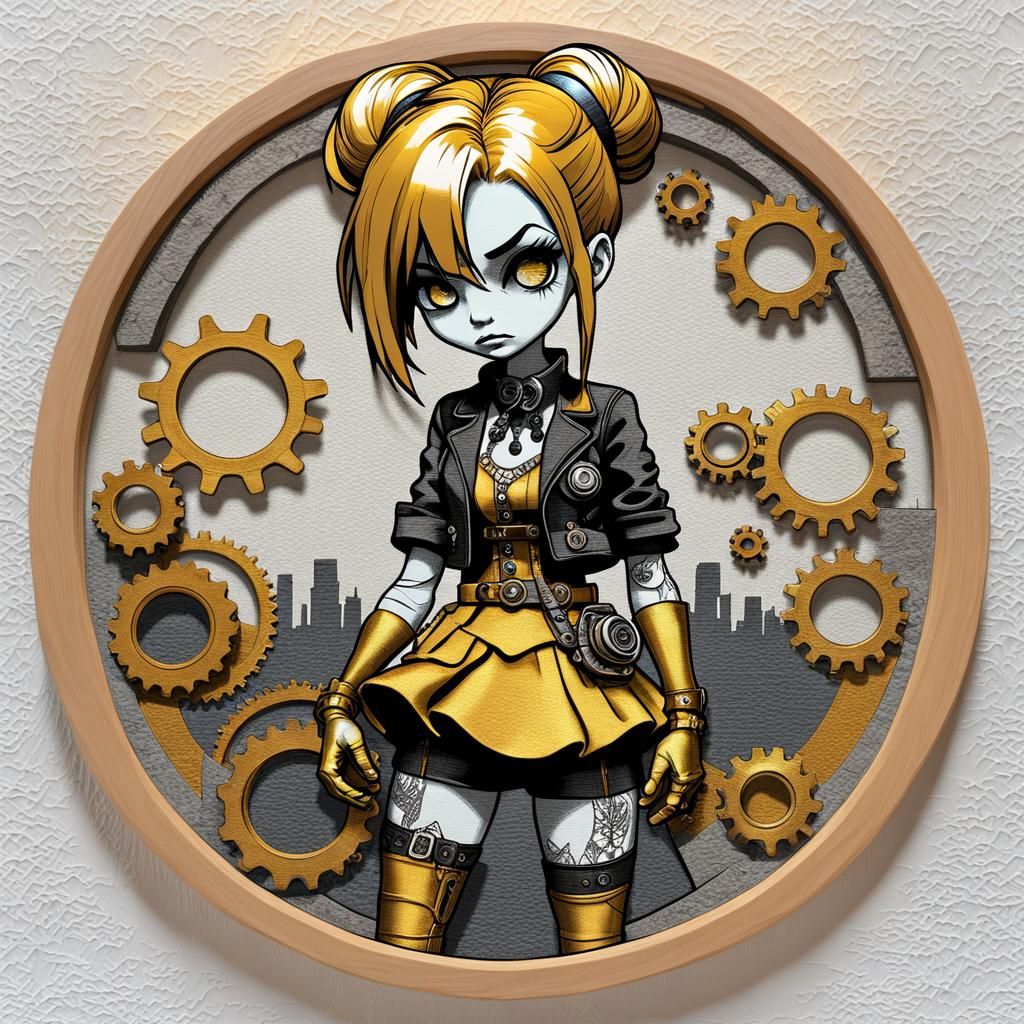 Punk Rock Girl in Iridescent Steampunk Style