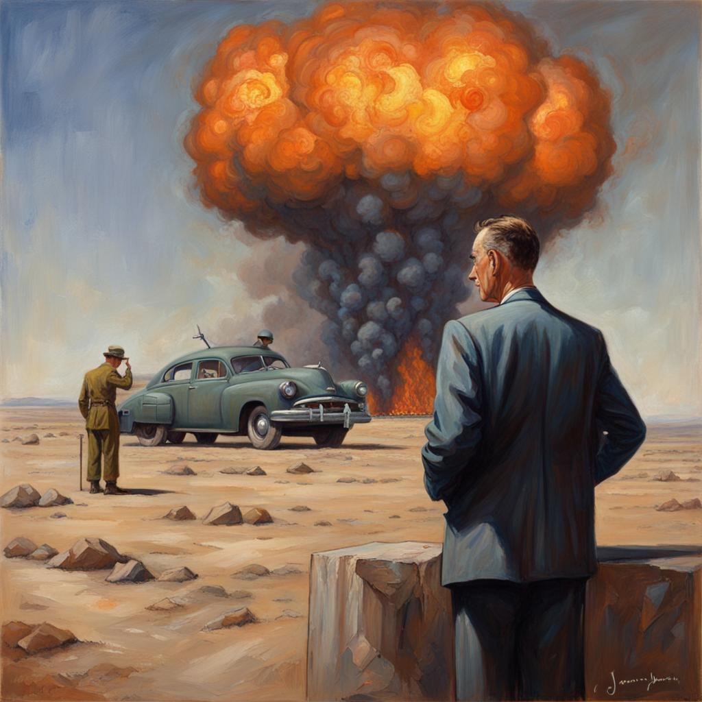 Oppenheimer Awaits Trinity, Oil Painting