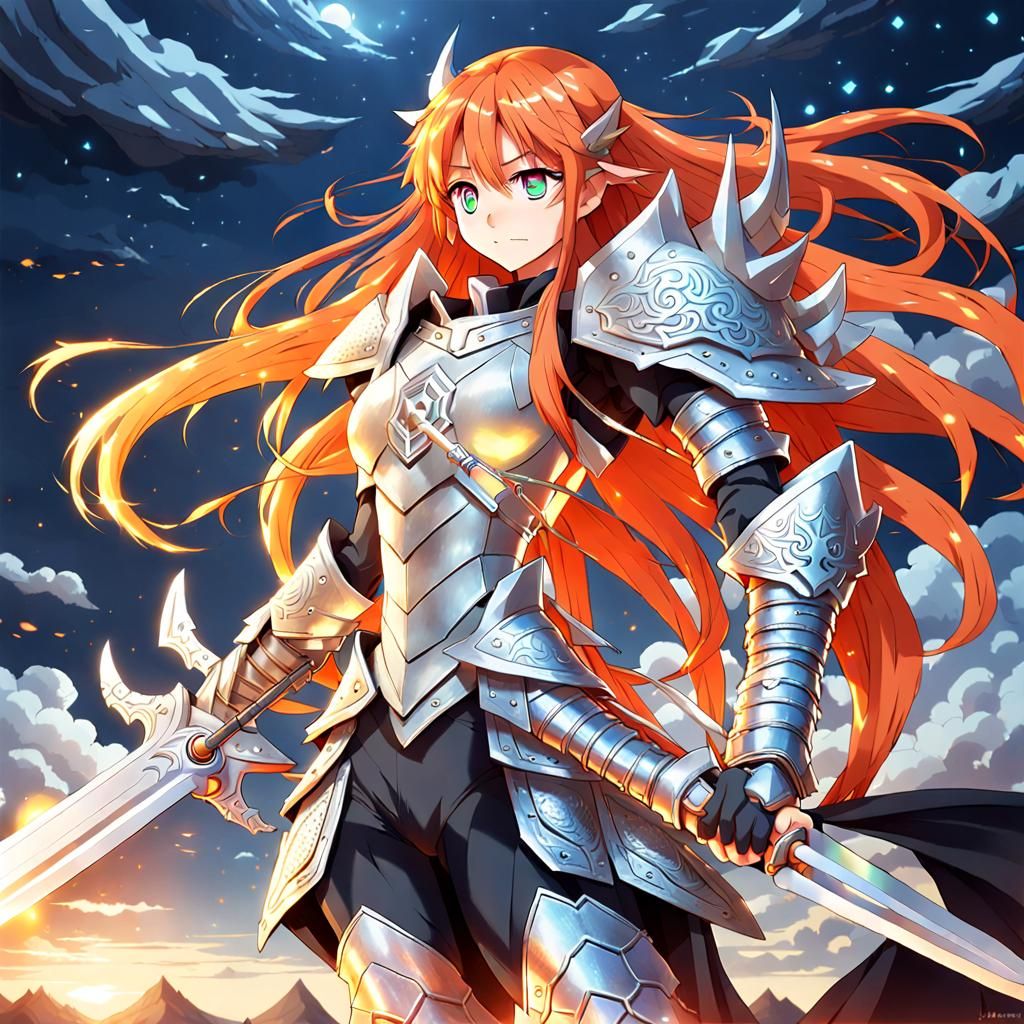 Anime Style Female Warrior in Platinum Dragon Armor