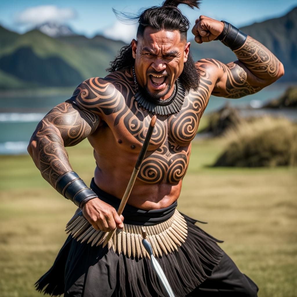 Intimidating Maori Haka Dancer Portrait