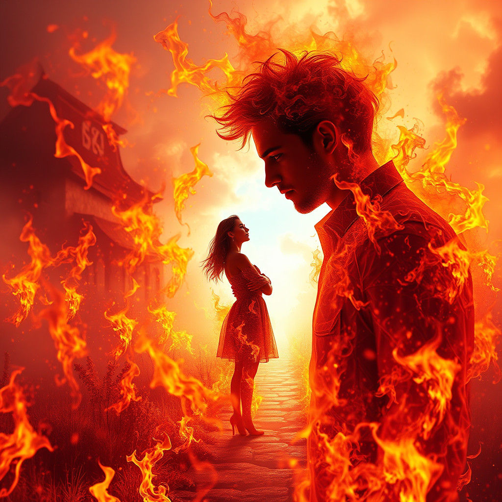 Flaming Couple Walking into Land of Fire