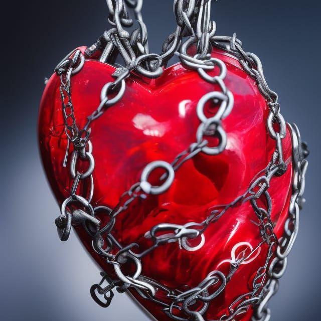 Ruby Heart in Chains: Hyperdetailed Digital Illustration