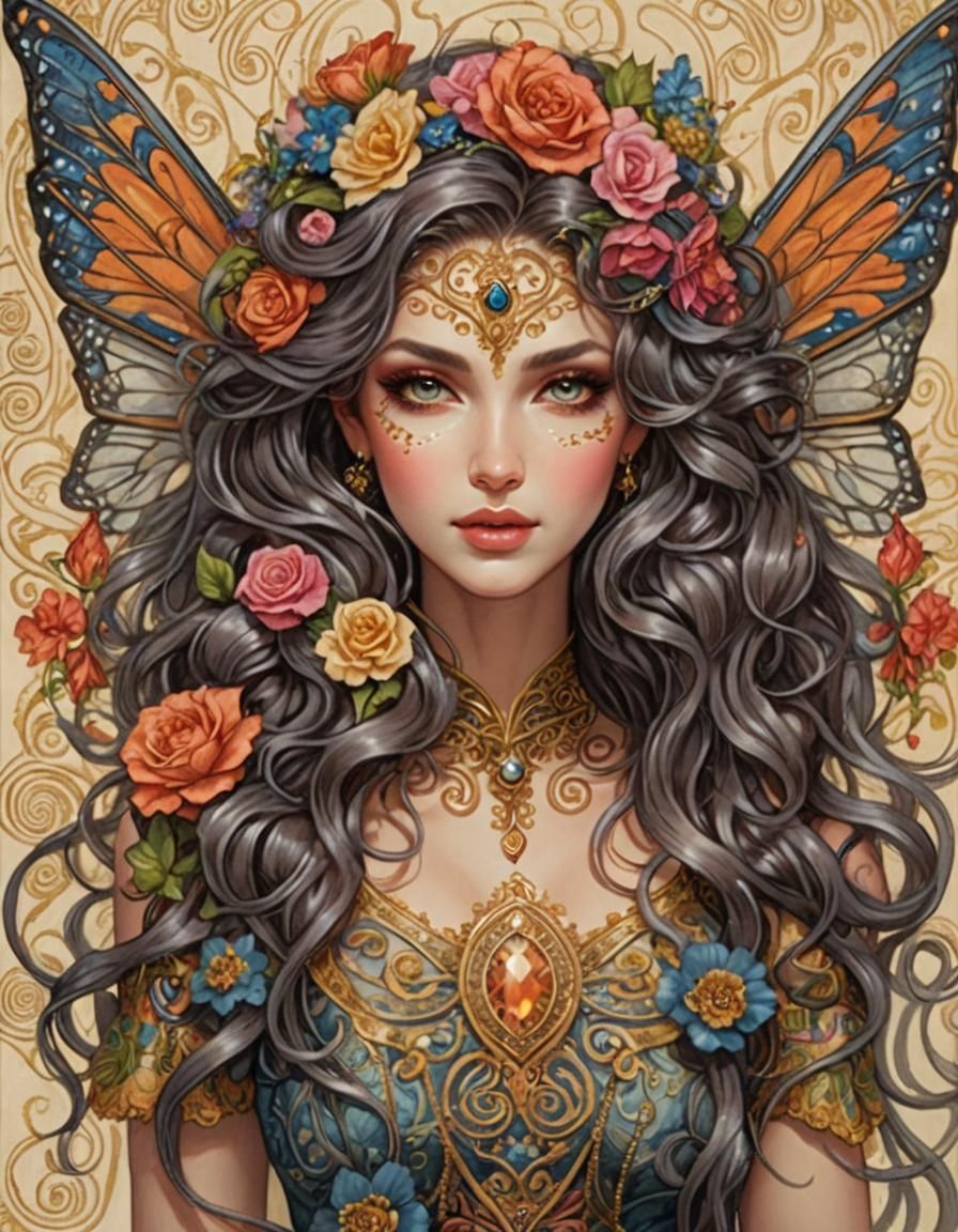 Fairy Woman with Butterfly Wings in Mystical Forest