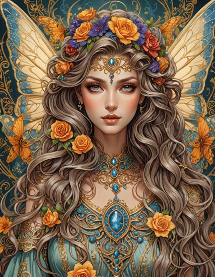 Fae Woman with Butterfly Wings in Mystical Forest