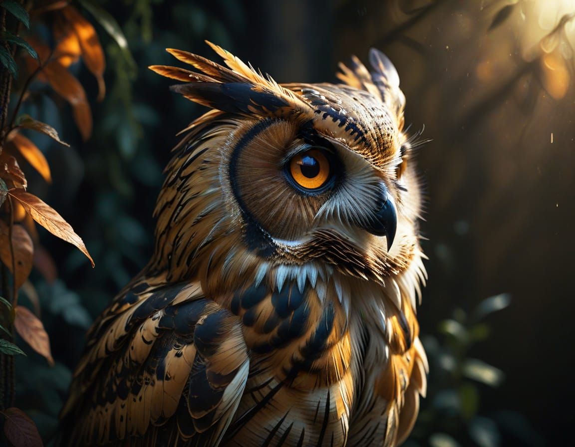 Hyperrealistic Owl Portrait in Golden Light