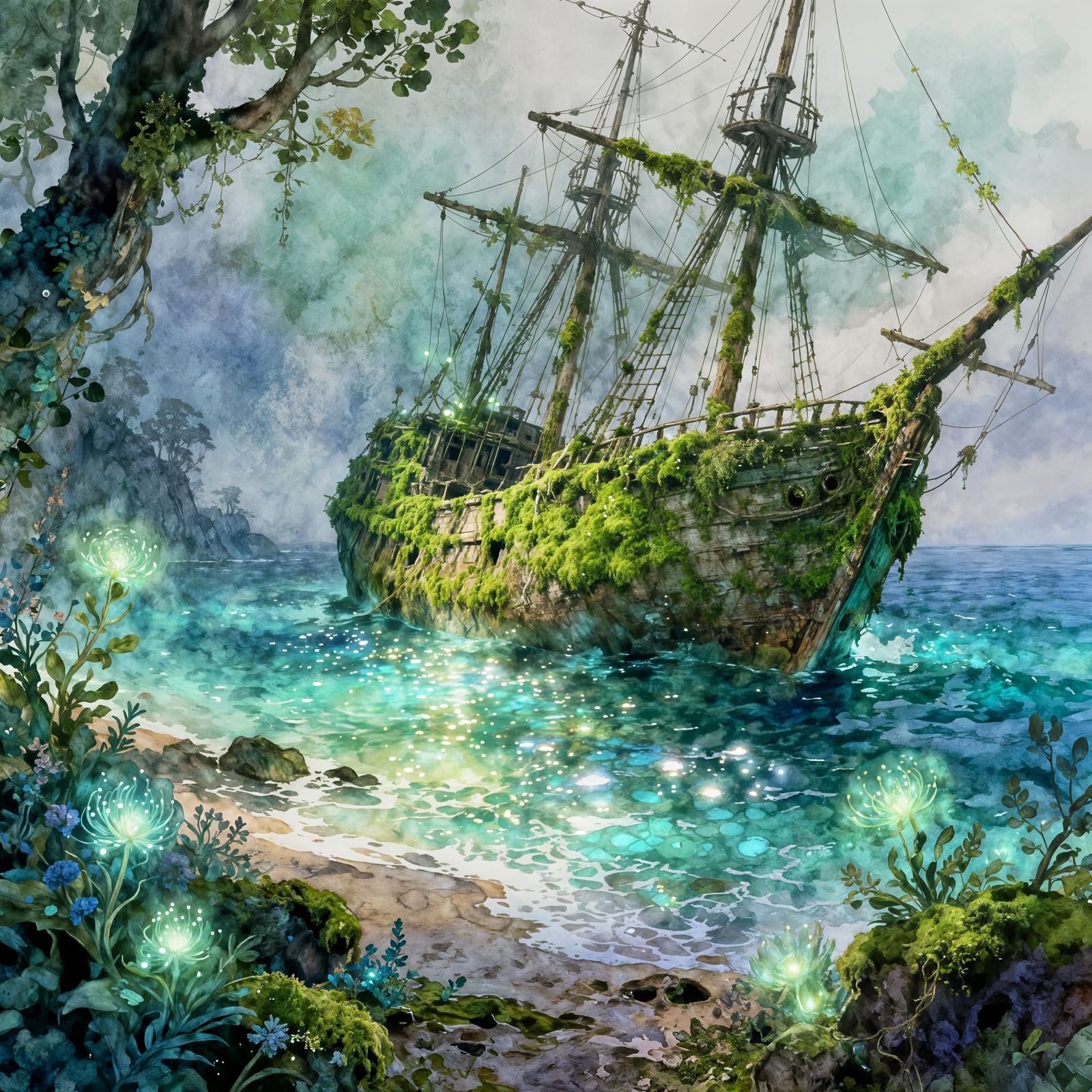 Ancient Ship on Mystical Shore - Detailed Matte Painting