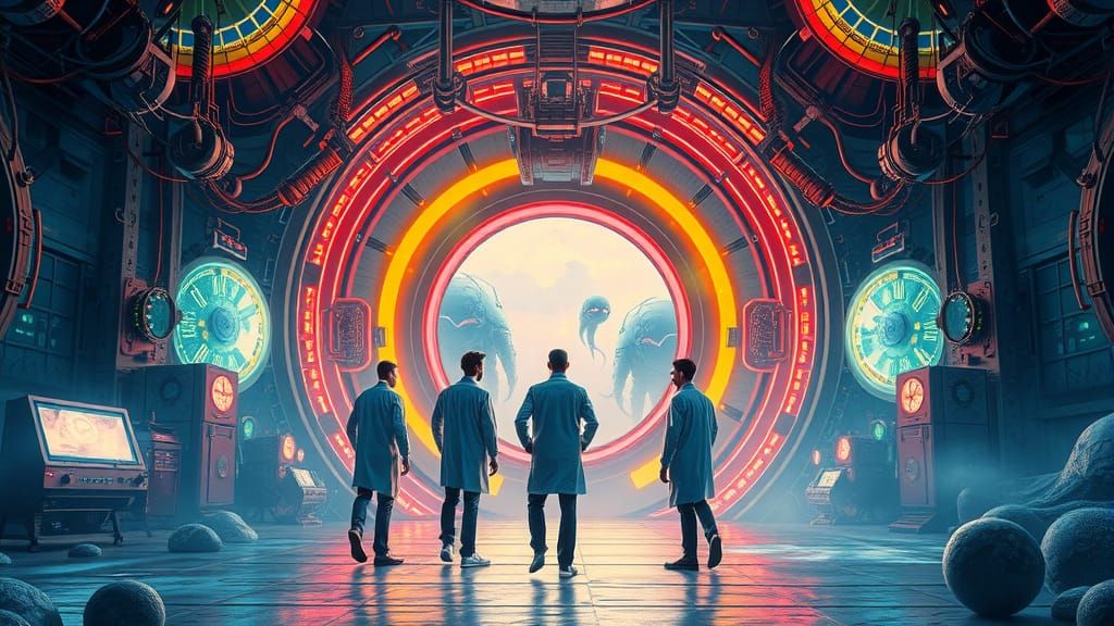 Scientists Enter Portal to Alien World in Futuristic Style
