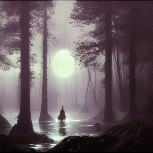 Moon Flight in Dark Fantasy Style