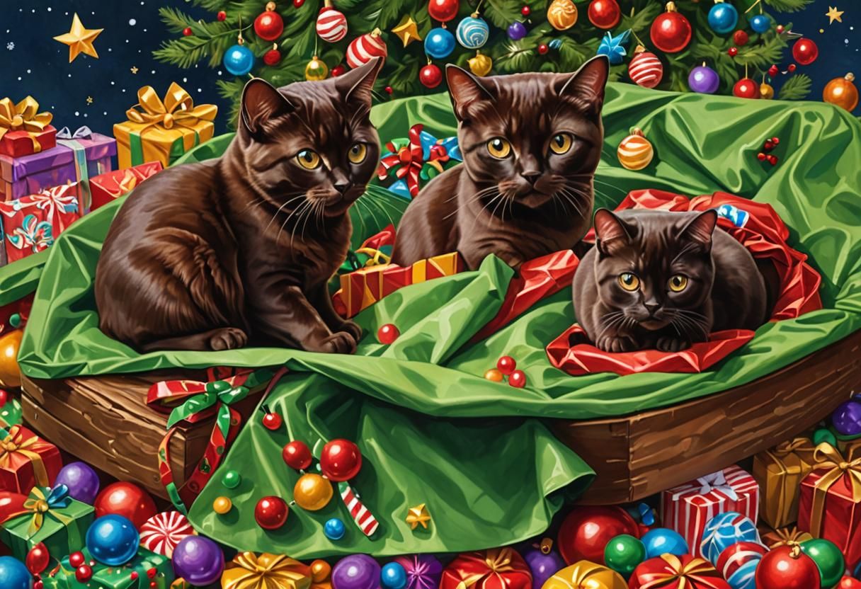 Festive Burmese Cats Celebrate Christmas in Candy Art