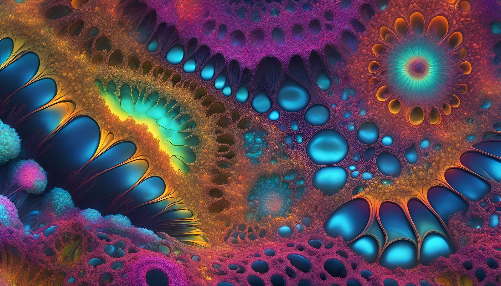 Psychedelic Microscopic Bio-Electric 3D Fractal Art