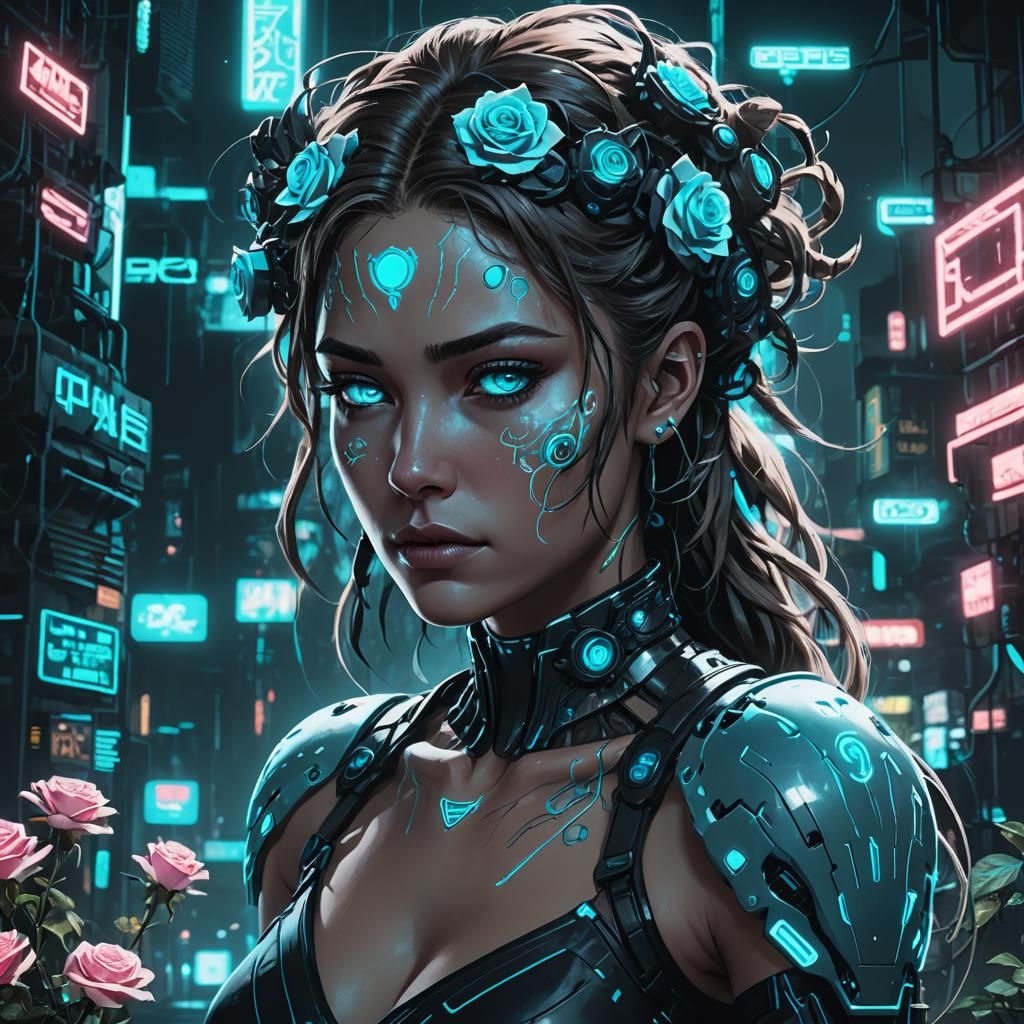 Cyberpunk Lady Pink/Cyan Rose