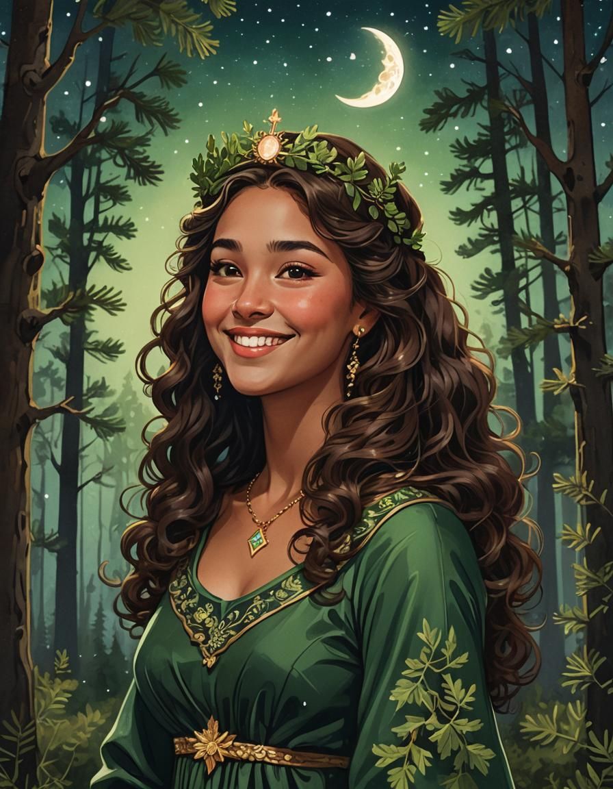 Radiant Woman in Forest Under Moonlight: Ultra-Realistic Ren...