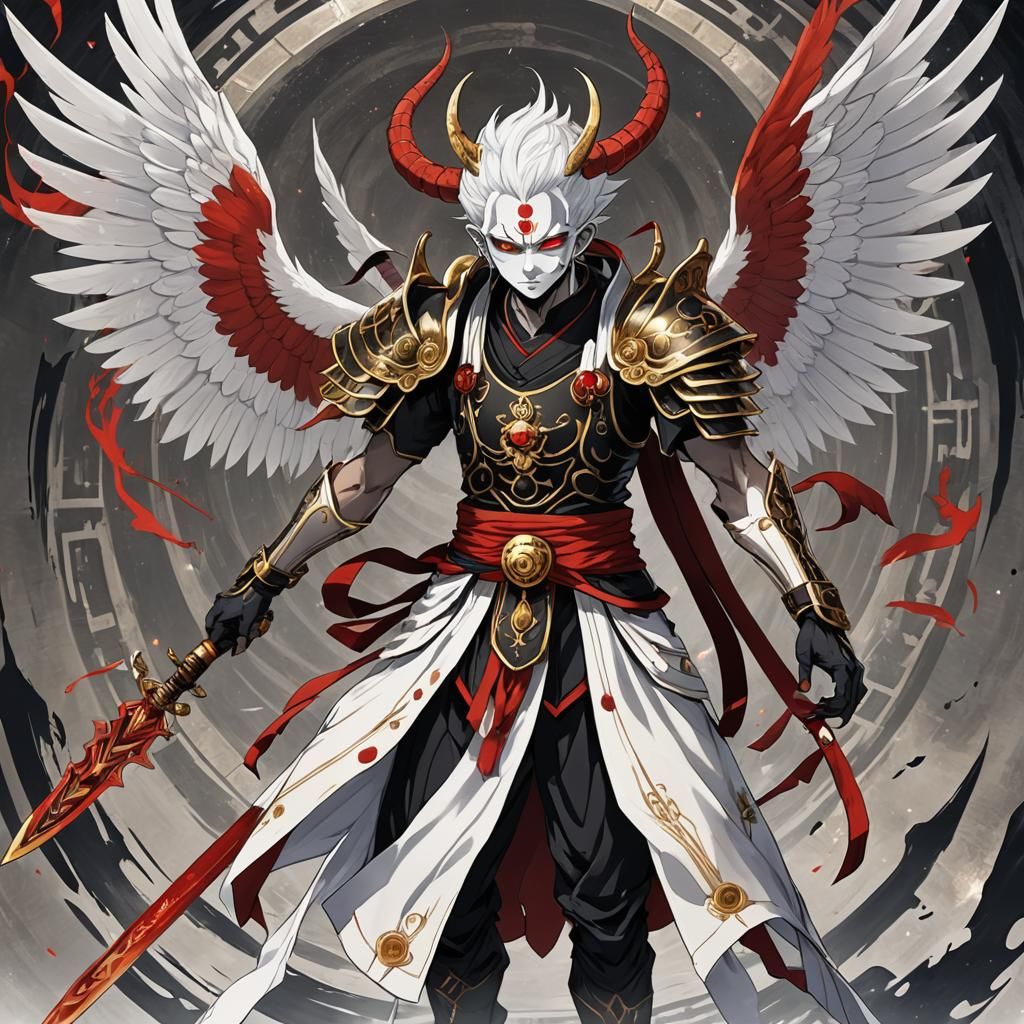 Maitreya in Empty Universe with Demon Wings, Anime Style